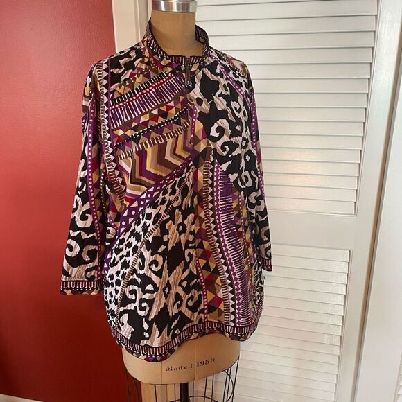 ZENERGY BY CHICO’S | zip up lightweight black purple jacket size 3 or L - Picture 1 of 6